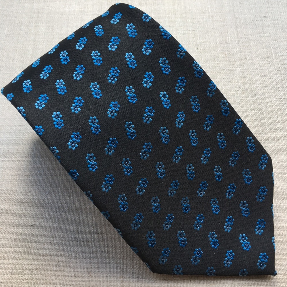 Spinelli Black Blue Floral Pattern Silk Tie